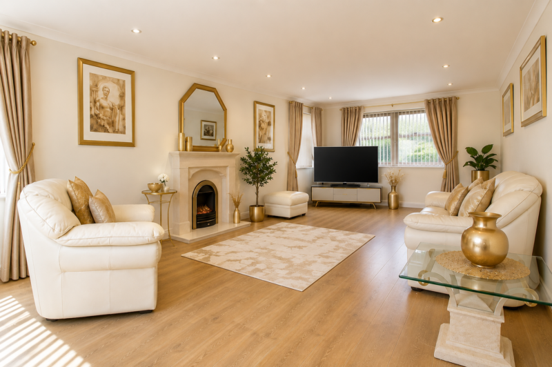 Cosy shared living room area designed for relaxing during residential training courses.